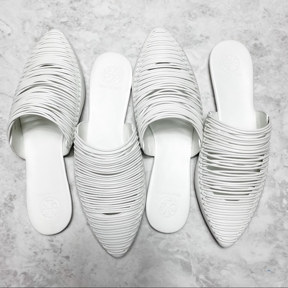 Tory Burch Sienna White Leather Flat Slide Mules - Picture 2 of 12